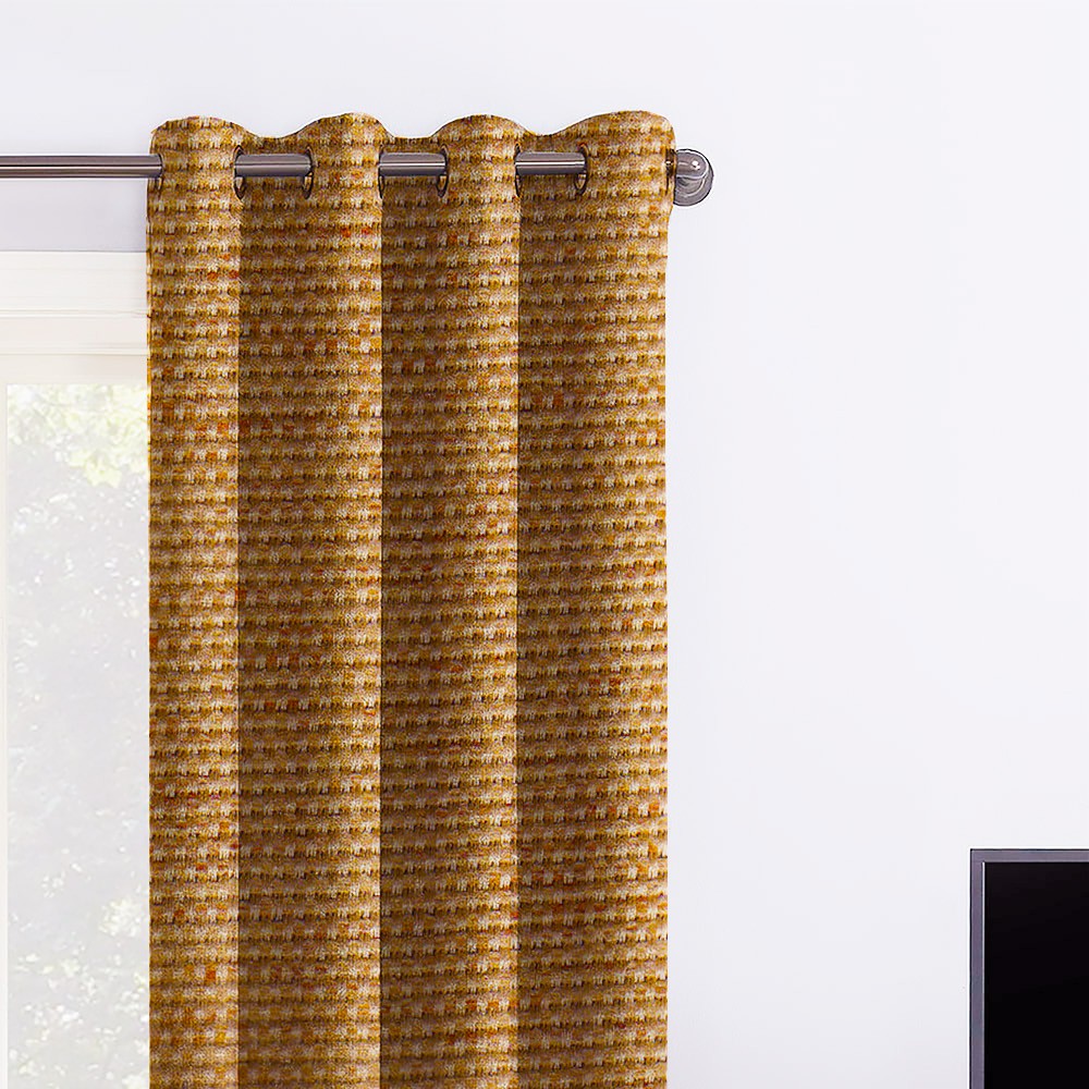 Self Textured Golden Polyester Blackout Curtain (2 Panels)