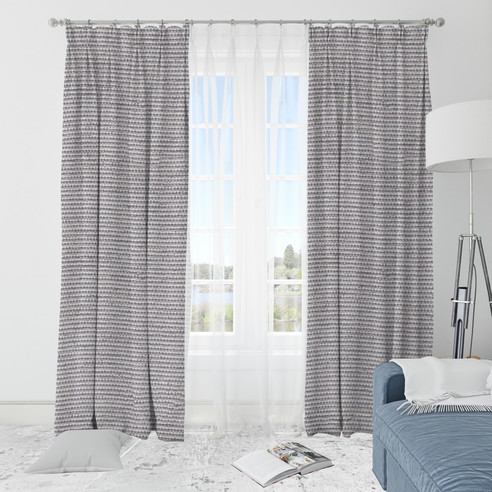 Self Textured Silver Polyester Blackout Curtain (2 Panels)