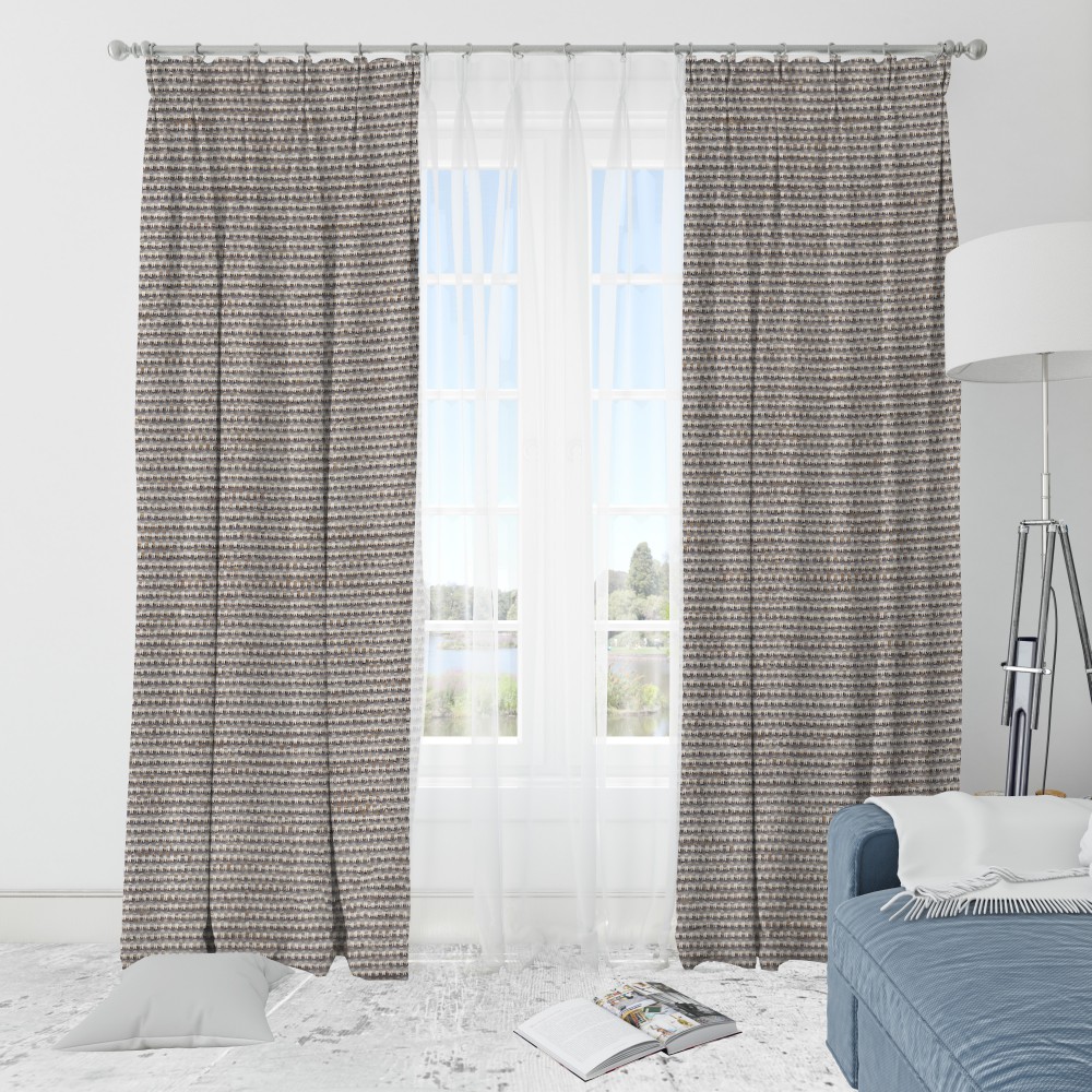 Self Textured Cream Polyester Blackout Curtain (2 Panels)