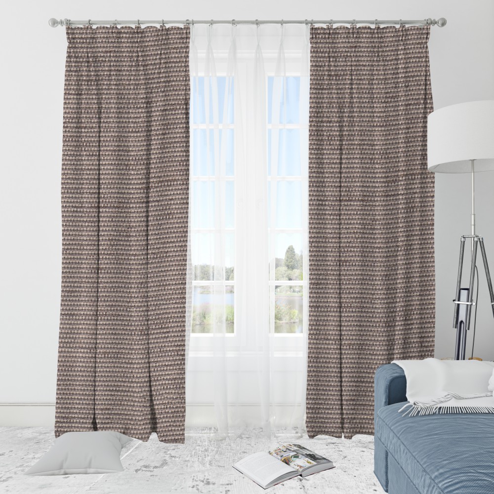 Self Textured Light Brown Polyester Blackout Curtain (2 Panels)