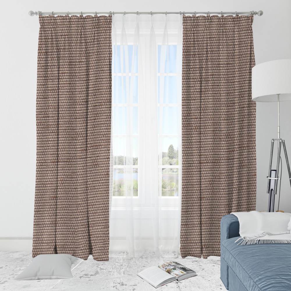 Self Textured Brown Polyester Blackout Curtain (2 Panels)