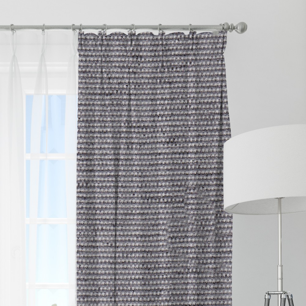 Self Textured Charcoal Silver Polyester Blackout Curtain (2 Panels)
