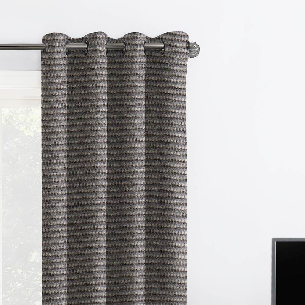 Self Textured Dark Silver Polyester Blackout Curtain (2 Panels)