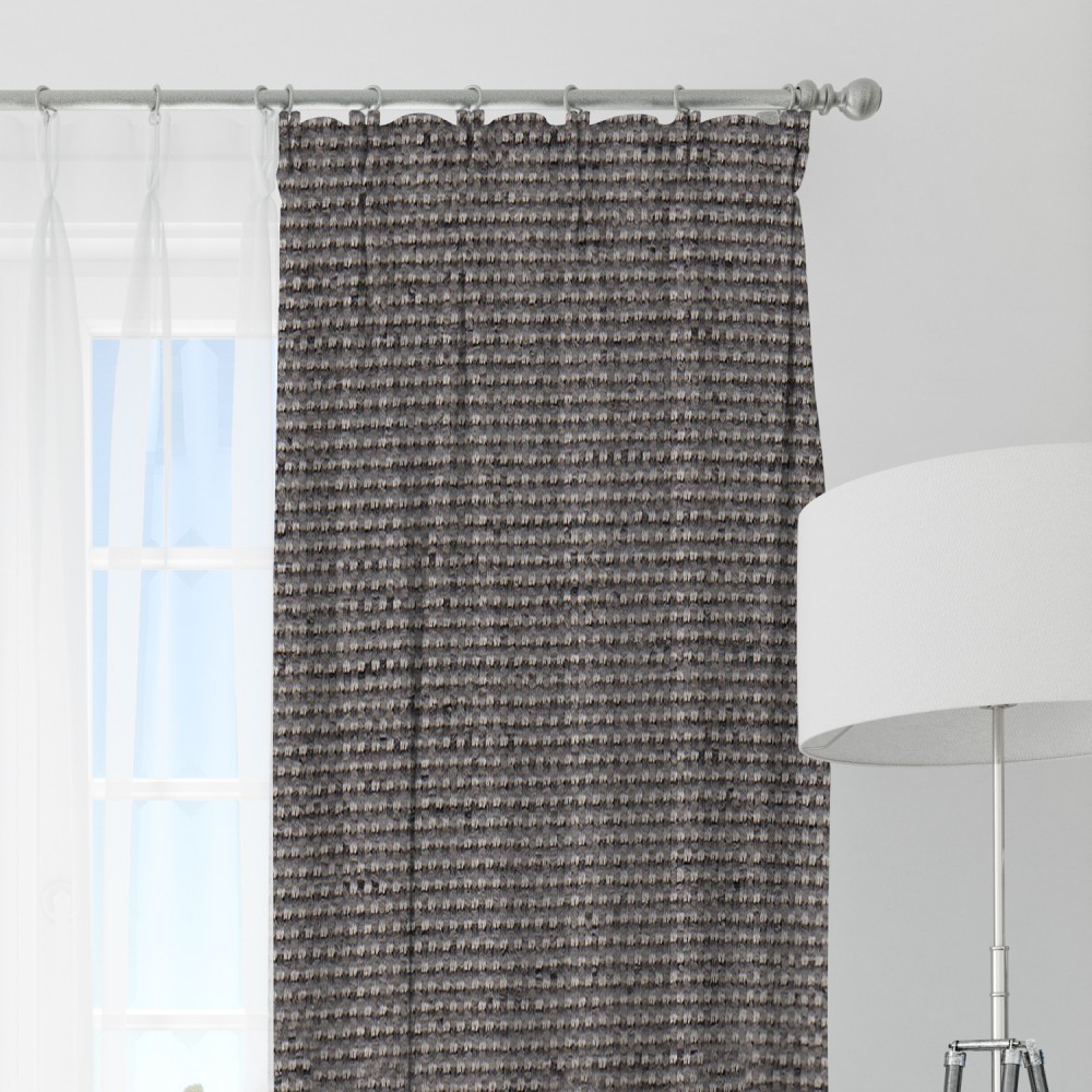 Self Textured Dark Silver Polyester Blackout Curtain (2 Panels)