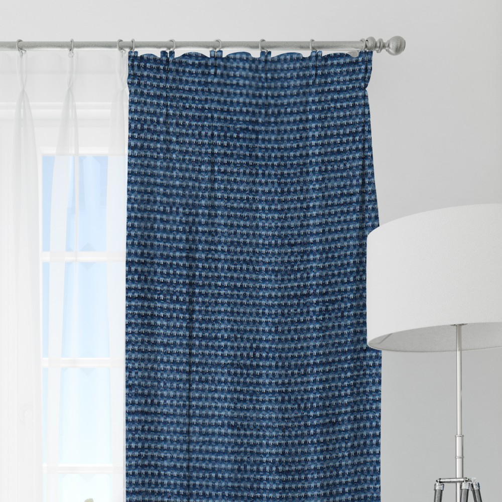Self Textured Blue Polyester Blackout Curtain (2 Panels)
