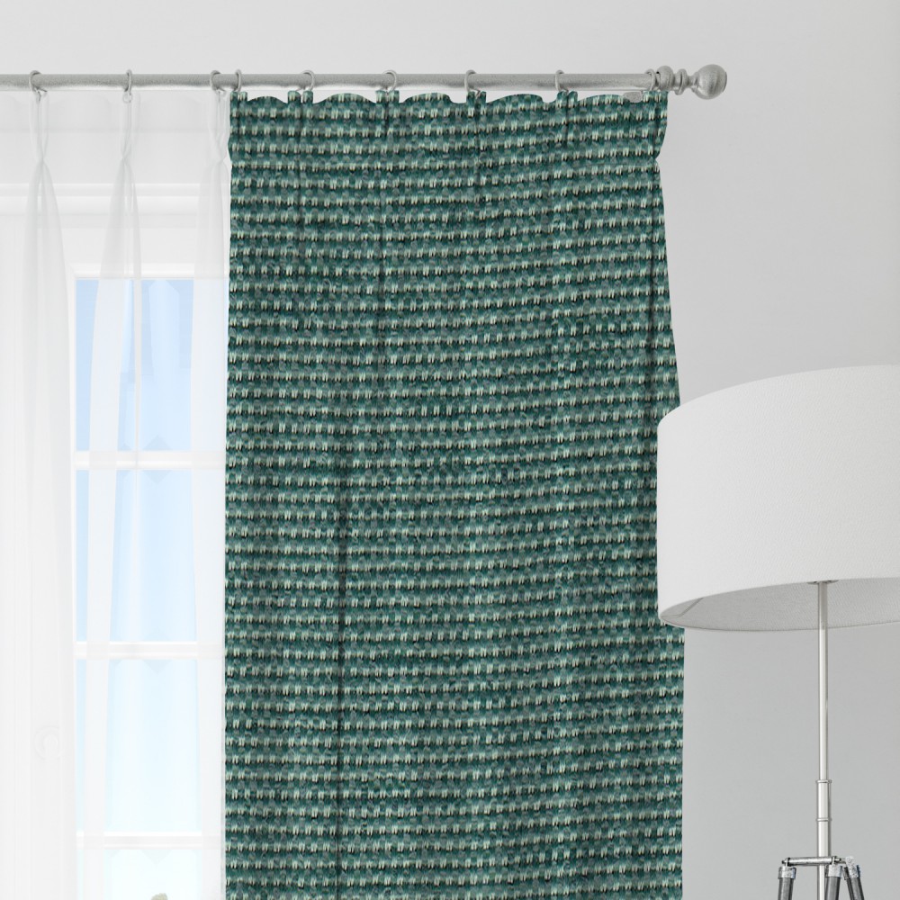 Self Textured Green Polyester Blackout Curtain (2 Panels)