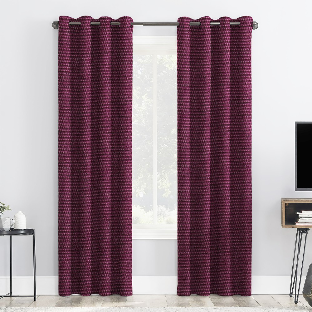 Self Textured Maroon Polyester Blackout Curtain (2 Panels)
