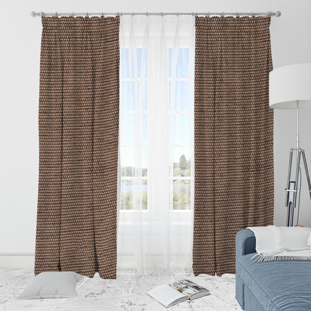 Self Textured Golden Brown Polyester Blackout Curtain (2 Panels)