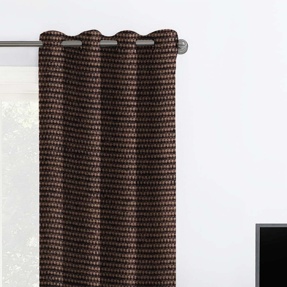 Self Textured Coffee Polyester Blackout Curtain (2 Panels)