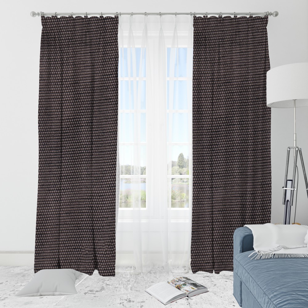 Self Textured Chocolate Polyester Blackout Curtain (2 Panels)