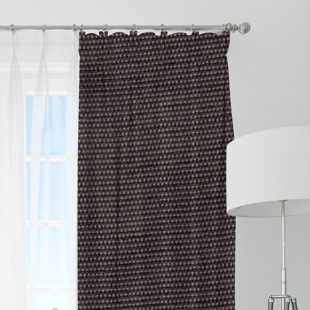 Self Textured Chocolate Polyester Blackout Curtain (2 Panels)