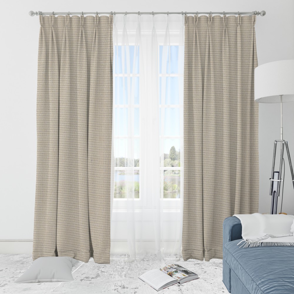 Self Textured Ivory Polyester Blackout Curtain (2 Panels)