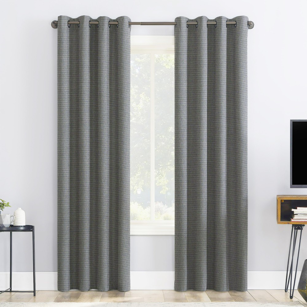 Self Textured Grey Polyester Blackout Curtain (2 Panels)