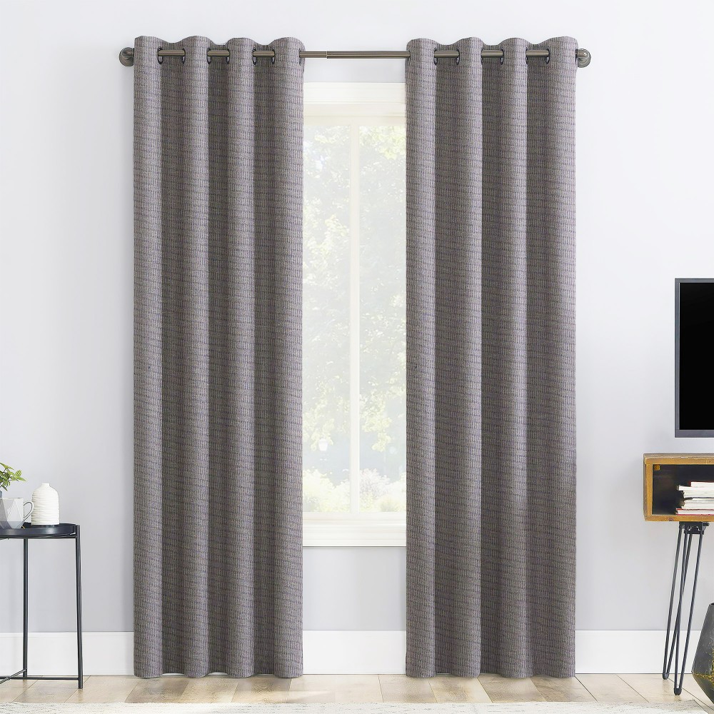 Self Textured Light Silver Polyester Blackout Curtain (2 Panels)