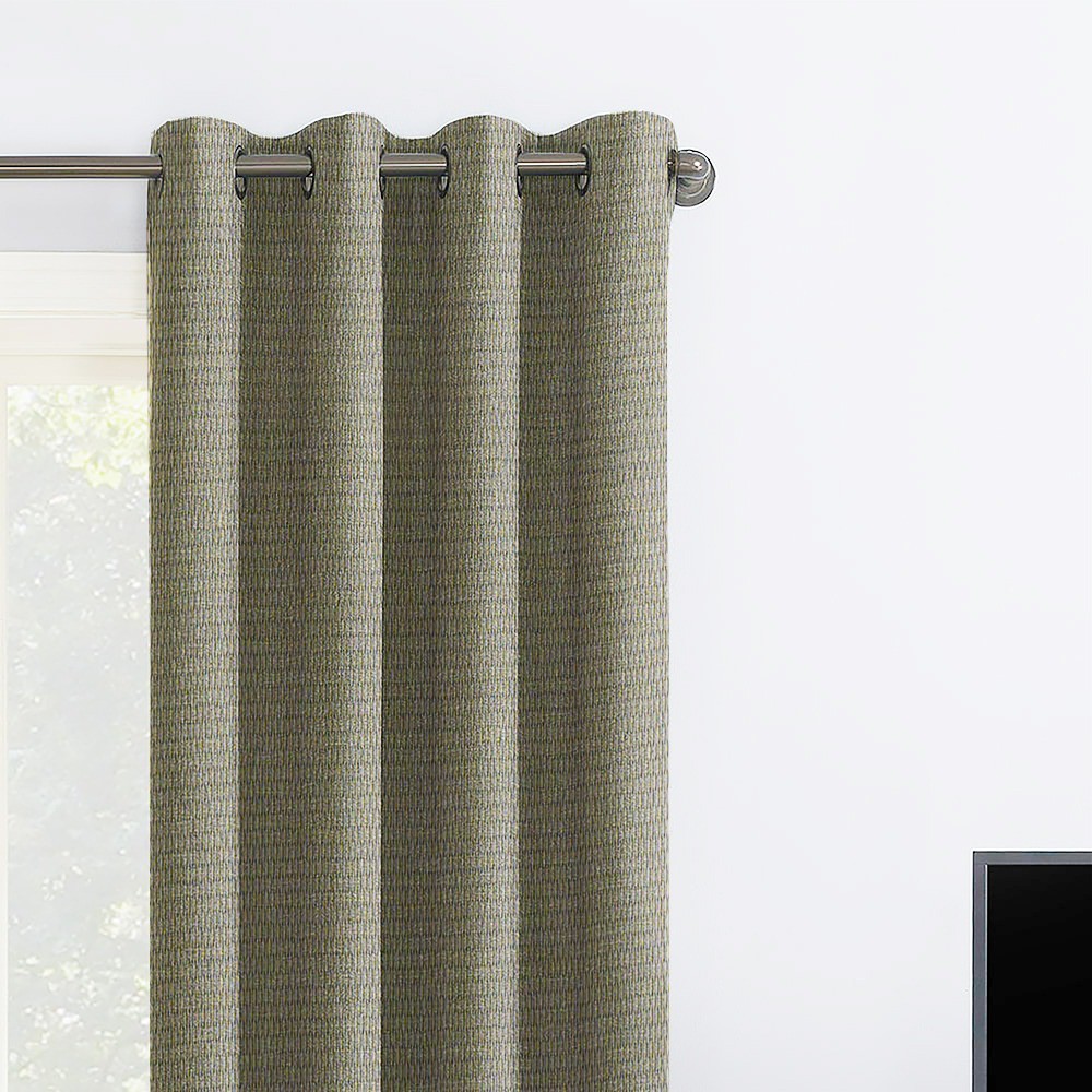Self Textured Light Green Polyester Blackout Curtain (2 Panels)