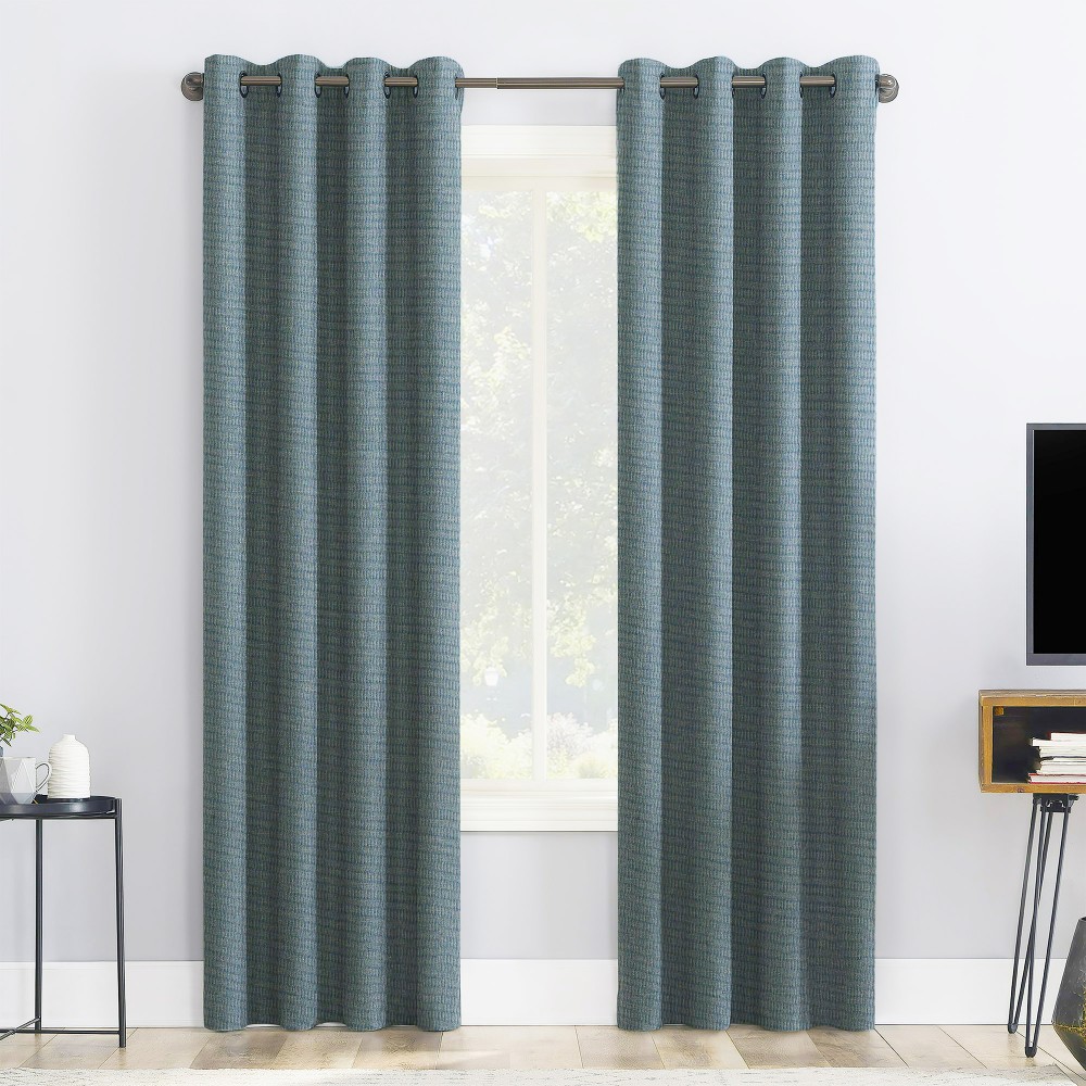 Self Textured Ice Blue Polyester Blackout Curtain (2 Panels)