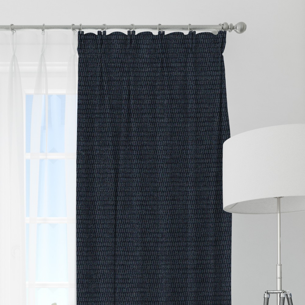 Self Textured Navy Blue Polyester Blackout Curtain (2 Panels)