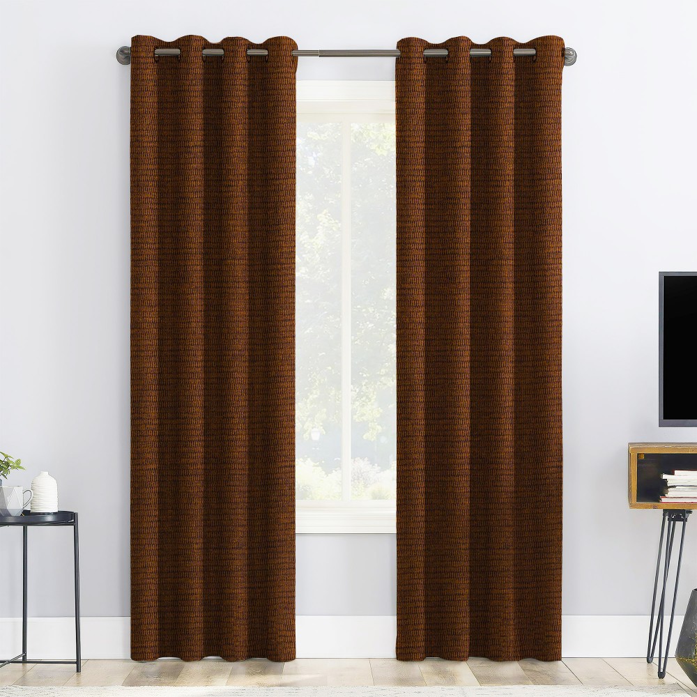 Self Textured Khakee Polyester Blackout Curtain (2 Panels)