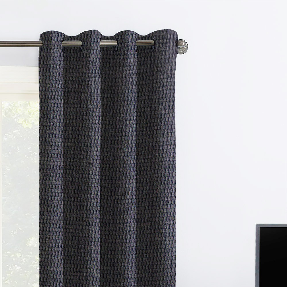 Self Textured Charcoal Grey Polyester Blackout Curtain (2 Panels)