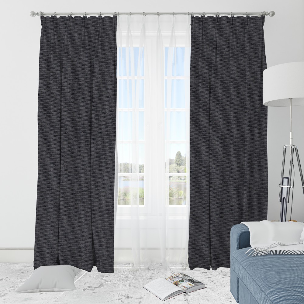 Self Textured Charcoal Grey Polyester Blackout Curtain (2 Panels)