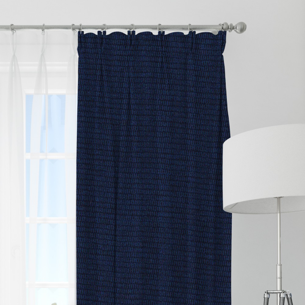 Self Textured Blue Polyester Blackout Curtain (2 Panels)