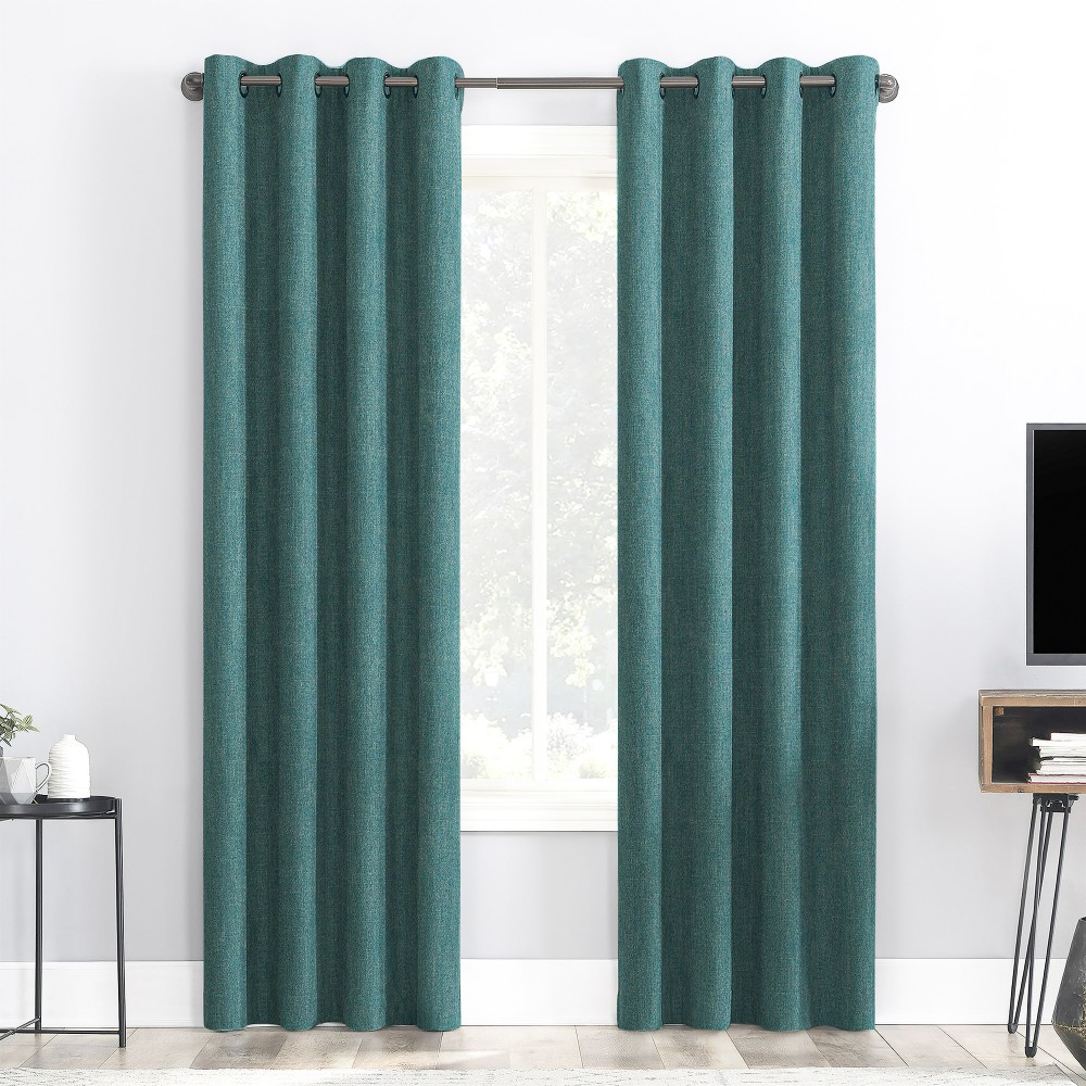 Rusty Solid Sea Green Polyester Blackout Curtain (2 Panels)