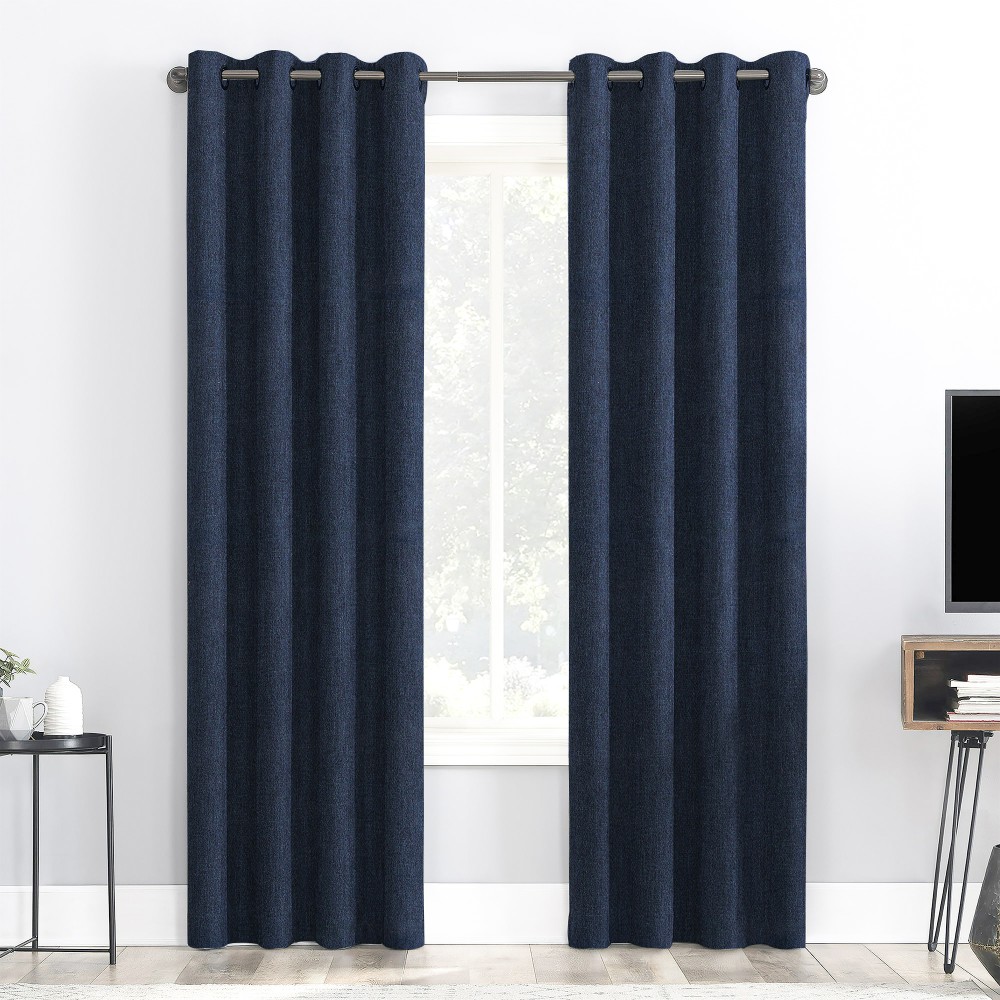 Rusty Solid Blue Polyester Blackout Curtain (2 Panels)