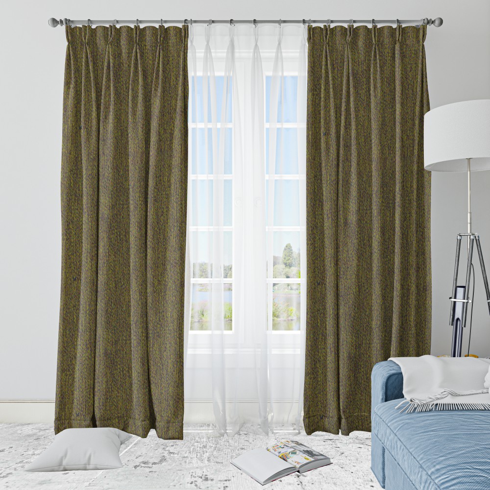 Rusty Solid Olive Green Polyester Blackout Curtain (2 Panels)