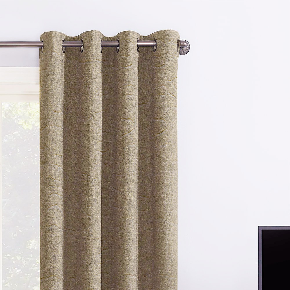 Self Textured Light Beige Polyester Blackout Curtain (2 Panels)