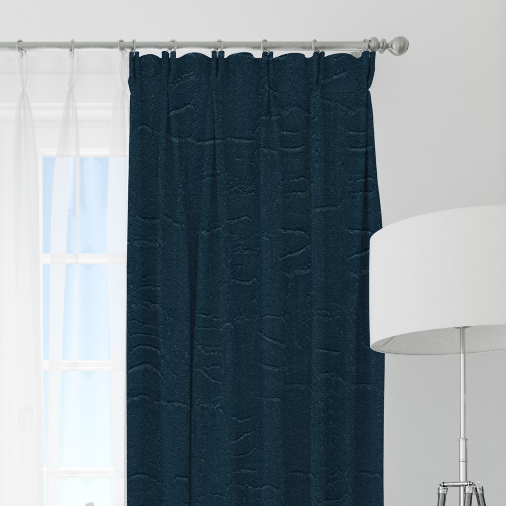 Self Textured Navy Blue Polyester Blackout Curtain (2 Panels)