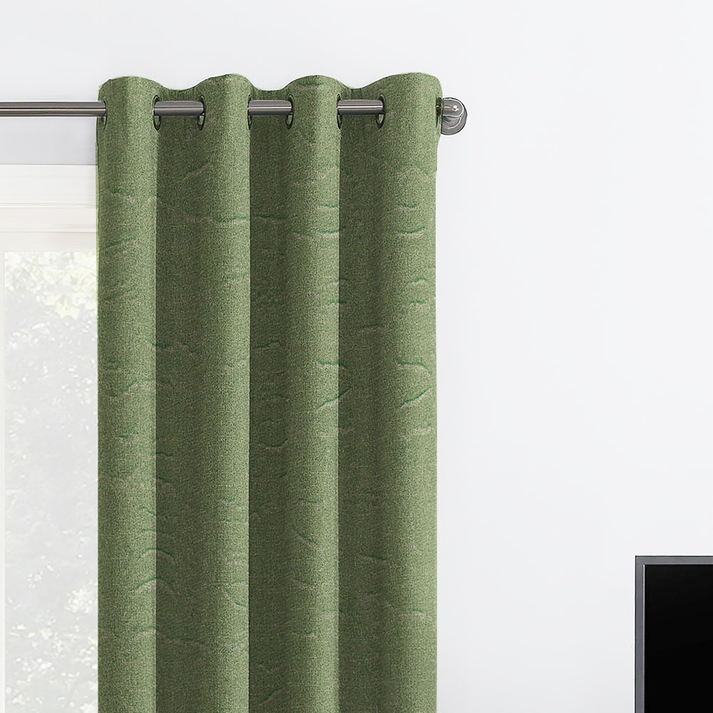 Self Textured Green Polyester Blackout Curtain (2 Panels)