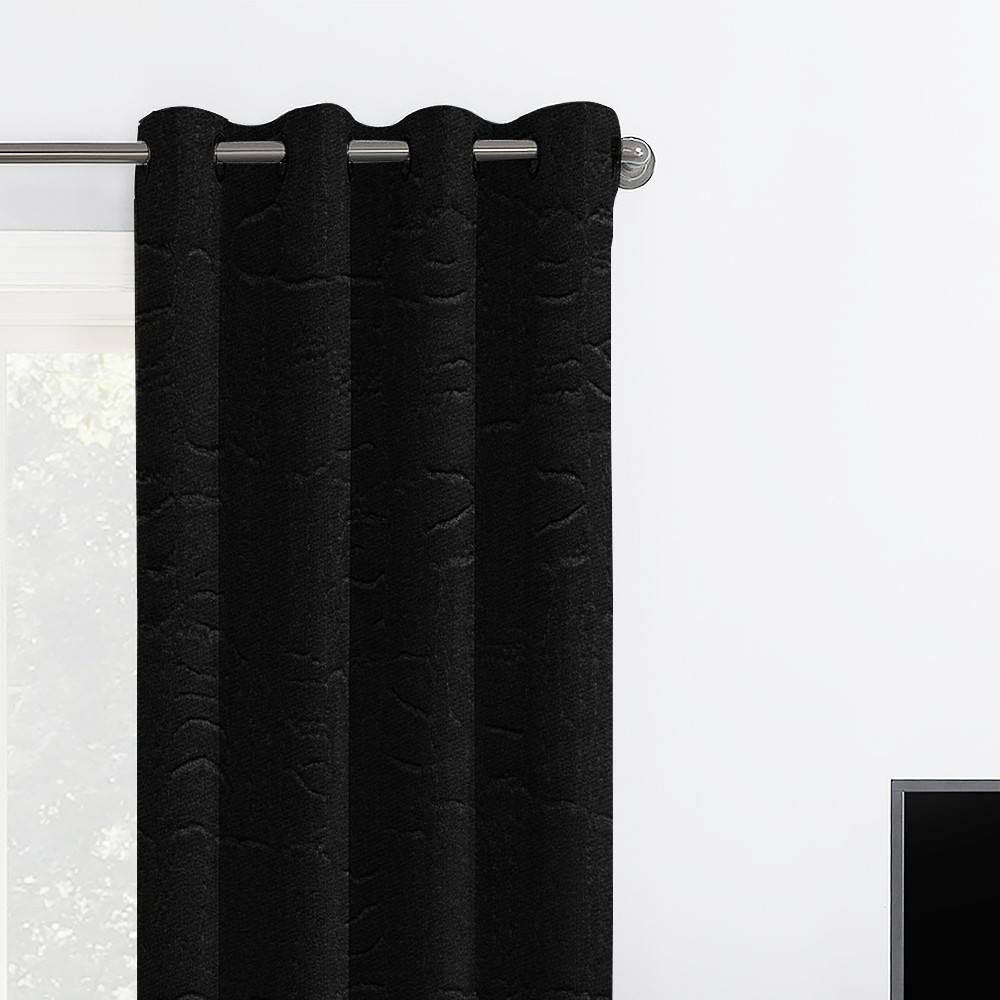 Self Textured Dark Grey Polyester Blackout Curtain (2 Panels)