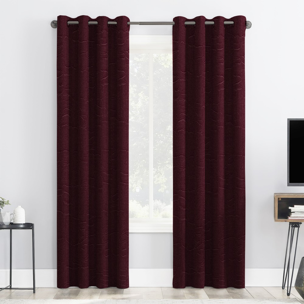 Self Textured Maroon Dark Polyester Blackout Curtain (2 Panels)