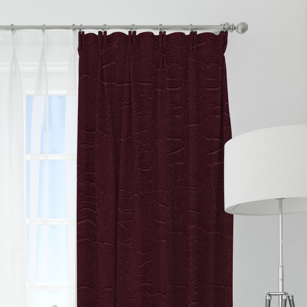 Self Textured Maroon Dark Polyester Blackout Curtain (2 Panels)