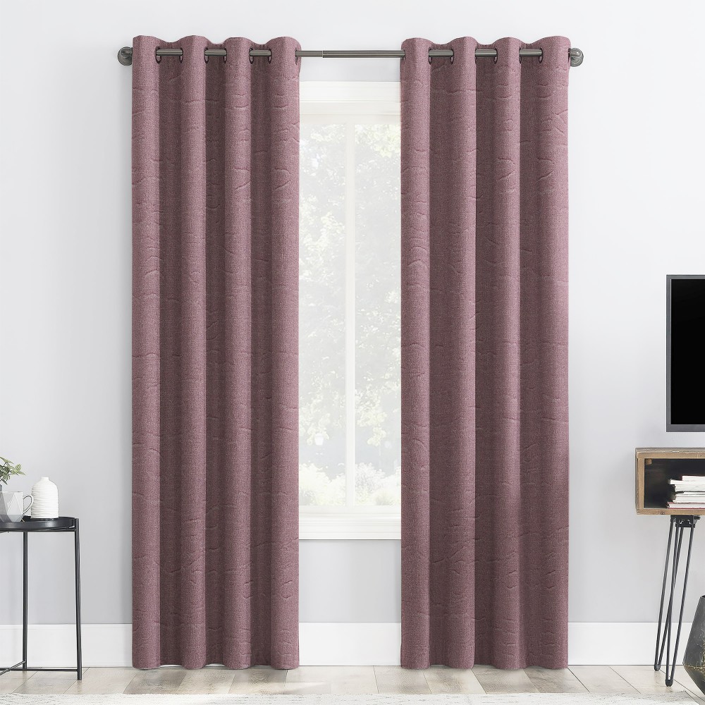 Self Textured Baby Pink Polyester Blackout Curtain (2 Panels)