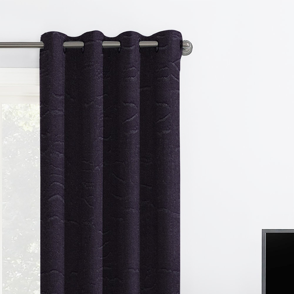Self Textured Purple Polyester Blackout Curtain (2 Panels)