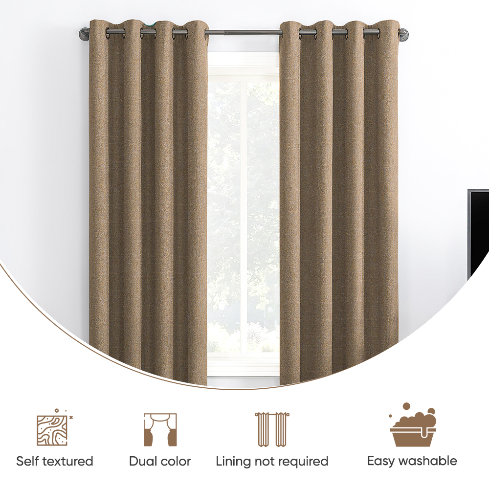 Self Textured Black Polyester Blackout Curtain (2 Panels)