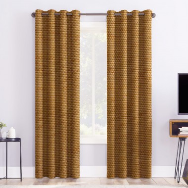 Curtainwala Self Textured Golden Polyester Blackout Curtain (2 Panels)
