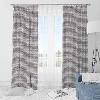 Curtainwala Self Textured Silver Polyester Blackout Curtain (2 Panels)