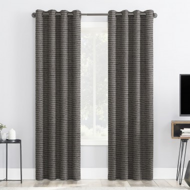 Curtainwala Self Textured Dark Silver Polyester Blackout Curtain (2 Panels)