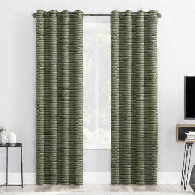 Curtainwala Self Textured Olive Green Polyester Blackout Curtain (2 Panels)