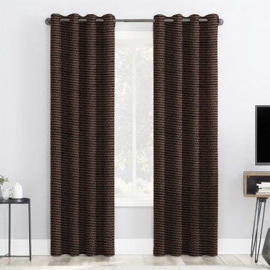 Curtainwala Self Textured Coffee Polyester Blackout Curtain (2 Panels)