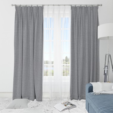 Curtainwala Self Textured Grey Polyester Blackout Curtain (2 Panels)