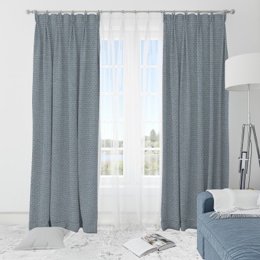 Self Textured Ice Blue Polyester Blackout Curtain (2 Panels)