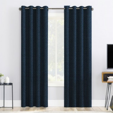 Curtainwala Self Textured Navy Blue Polyester Blackout Curtain (2 Panels)