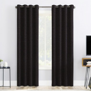 Curtainwala Self Textured Dark Grey Polyester Blackout Curtain (2 Panels)