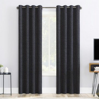 Curtainwala Self Textured Charcoal Grey Polyester Blackout Curtain (2 Panels)