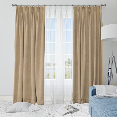 Curtainwala Rusty Solid Beige Polyester Blackout Curtain (2 Panels)