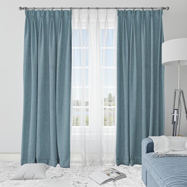 Curtainwala Rusty Solid Light Blue Polyester Blackout Curtain (2 Panels)