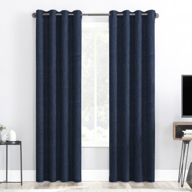 Rusty Solid Blue Polyester Blackout Curtain (2 Panels)